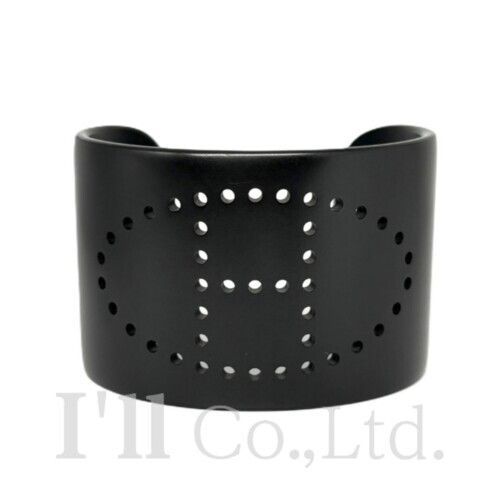 HERMES エルメス エブリン カフ バングル 057023FZ アルミニウム ブラック #T2 ブランドジュエリー ブレスレット オープン 黒 Hロゴ Hモチーフ パンチング サンセット仕上げ【中古】【87837】