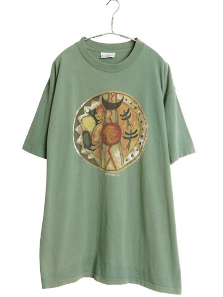 90s USA製 アート イラスト プリント Tシャツ メンズ XL オールド グラフィック ネイティブ シングルステッチ ヘビーウェイト 大きいサイズ