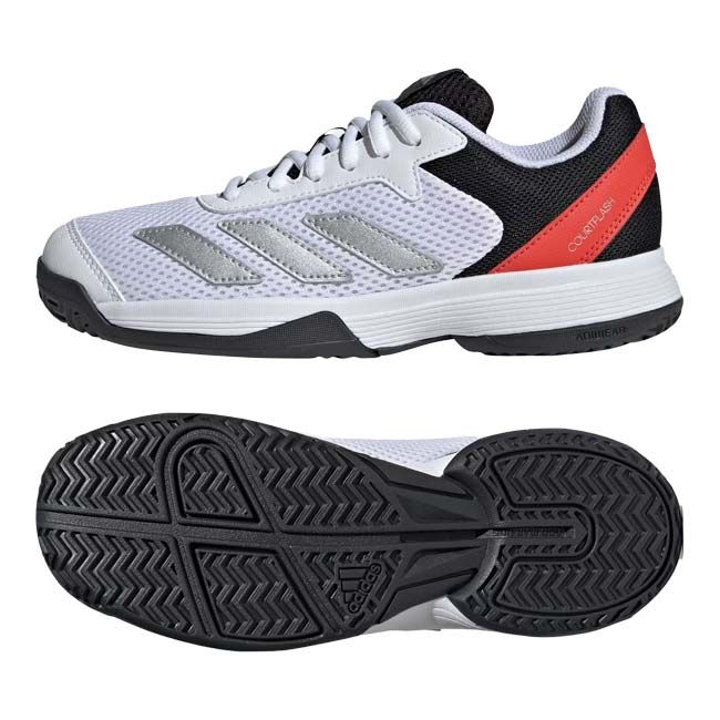 アディダス(adidas) ジュニア COURTFLASH K コートフラッシュK AC オールコート用 ジュニアテニスシューズ JI2447 Cホワイト×シルバーM(25y9m)(050269949)