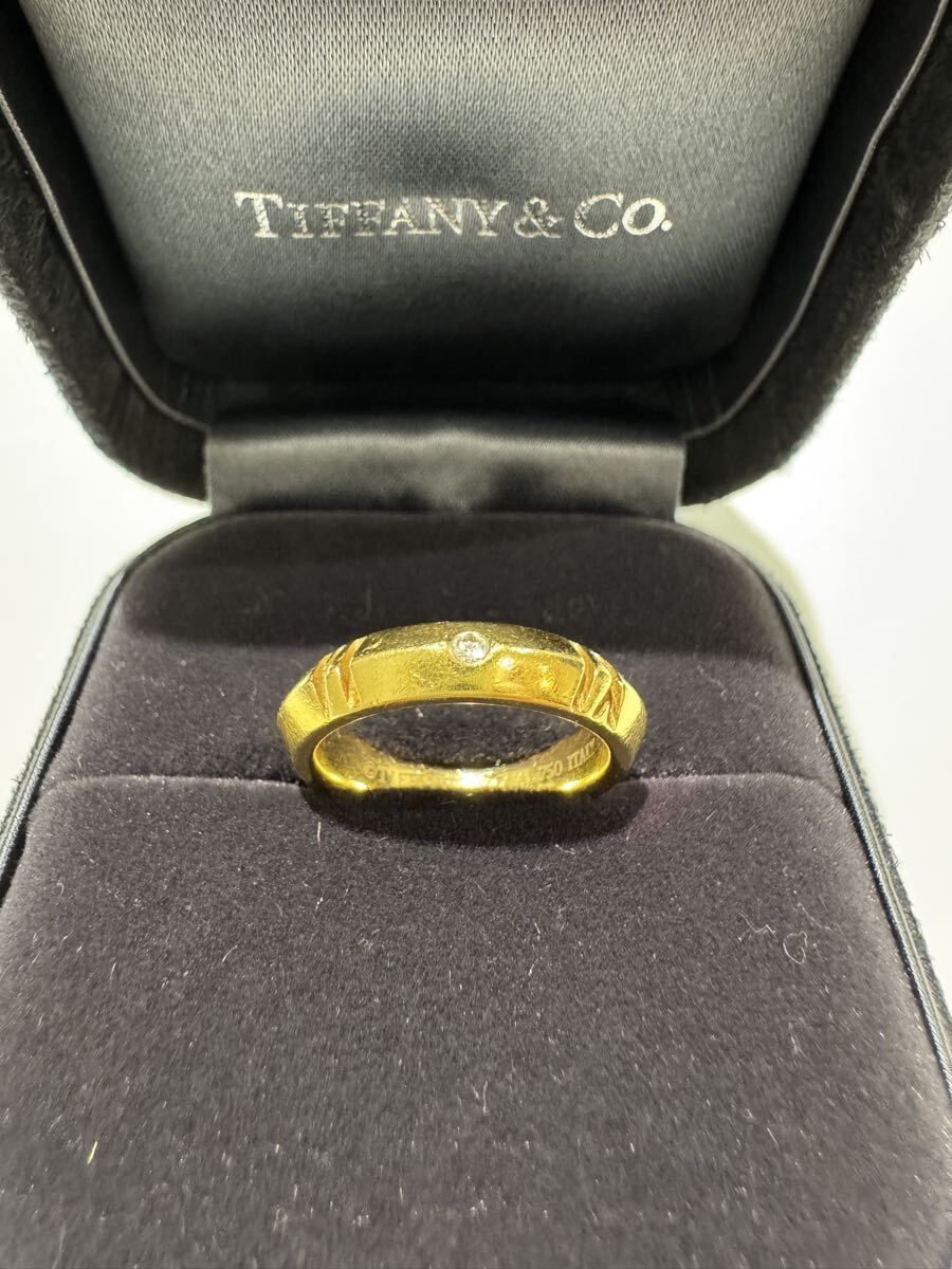 Tiffany&Co. ティファニー アトラスX クローズドナローリング K18 約7.3g 4Pダイヤ D0.10ct 11号 箱ケース付　S2906