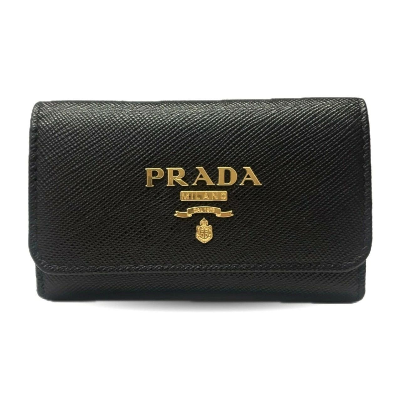 プラダ サフィアーノ キーケース 4連 レザー ブラック ゴールド金具 1PG004 PRADA Aランク 美品 中古