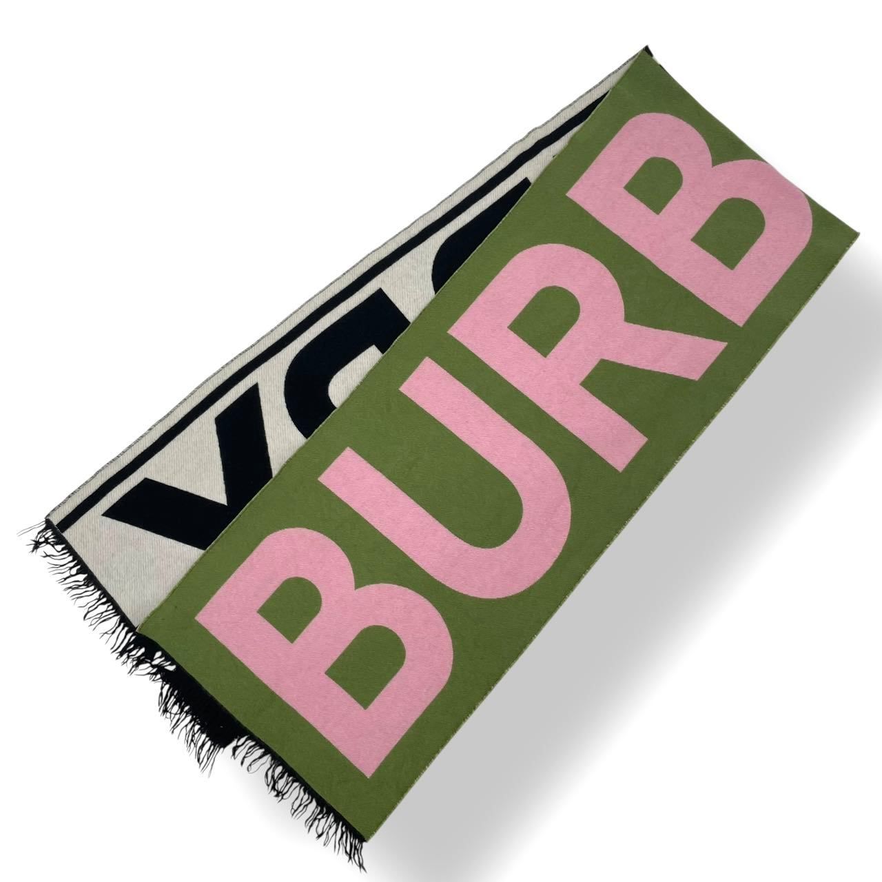 極美品 BURBERRY バーバリー マフラー ウール ロゴ マルチカラー