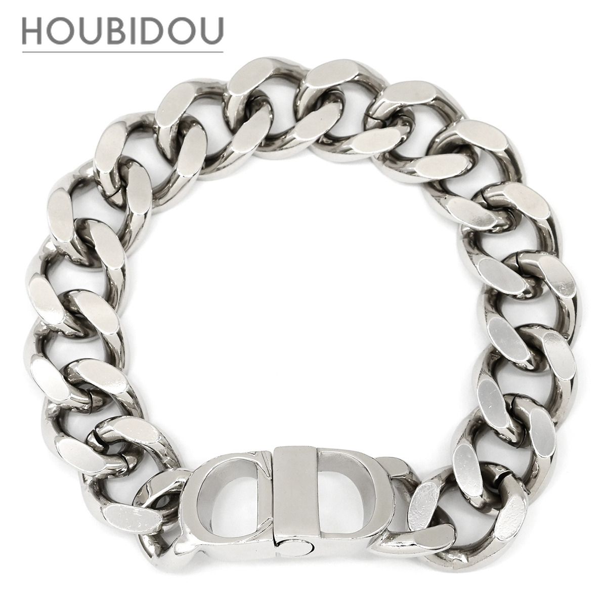 クリスチャン・ディオール Christian Dior ブレスレット ICON チェーンリンク Sサイズ 真鍮 シルバー CD ロゴ B1081HOMMT_D000 【箱】【中古】