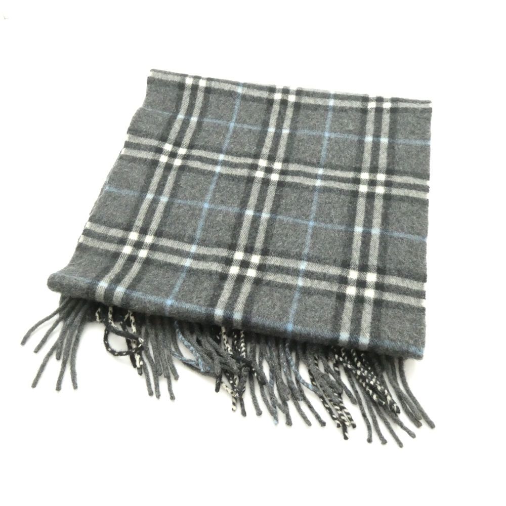 美品 BURBERRY バーバリー マフラー チェック ブラック フリンジ
