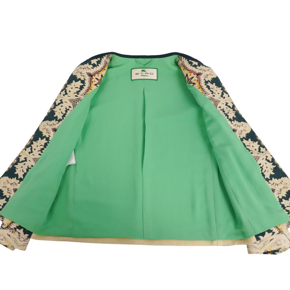 極美品 エトロ ETRO ジャケット ノーカラー ボタンレス 総柄 コットン