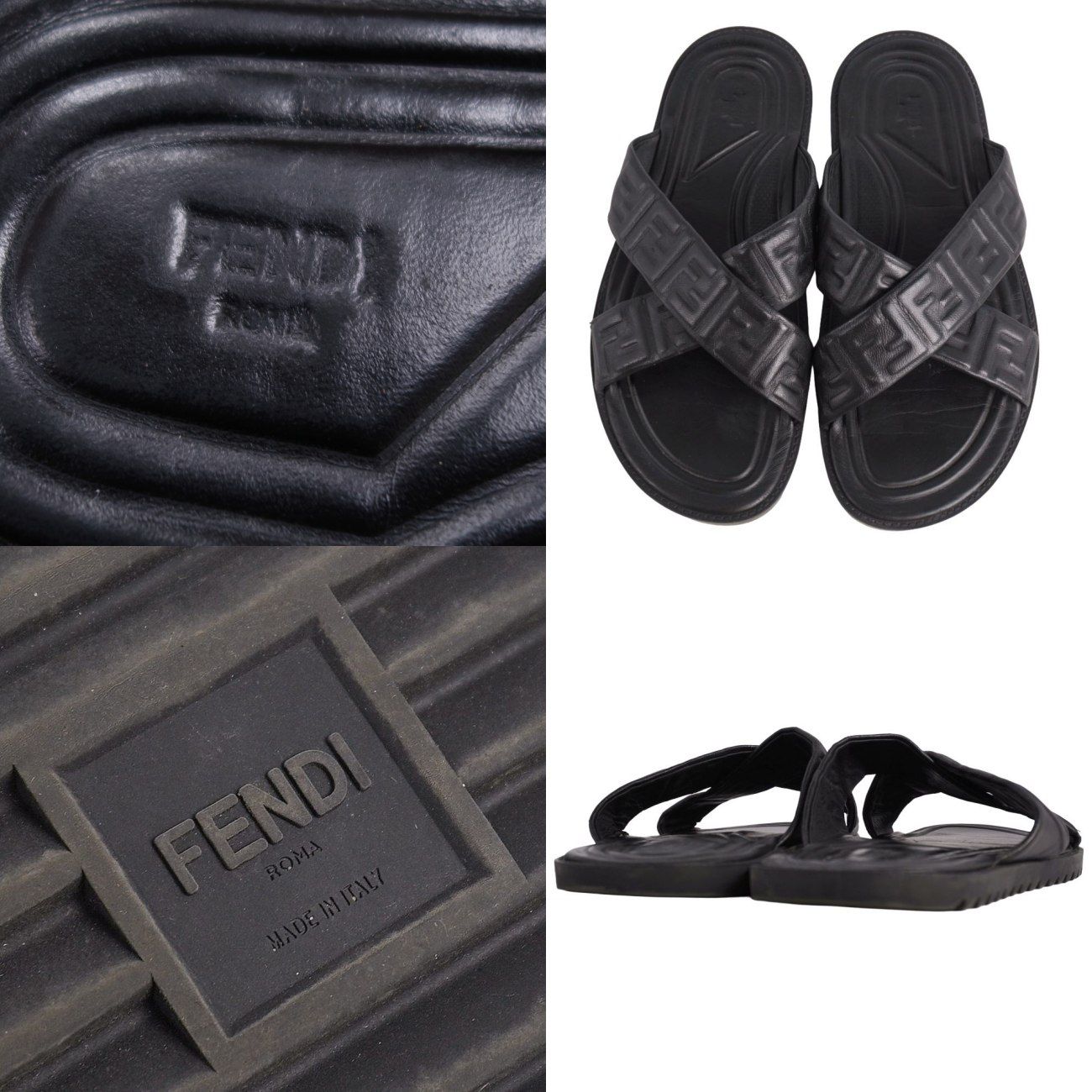ミュージック◎FENDI サンダル マットブラック ズッカ 美品 フェンディ FENDI サンダル FFロゴ ズッカ スライドサンダル レザ