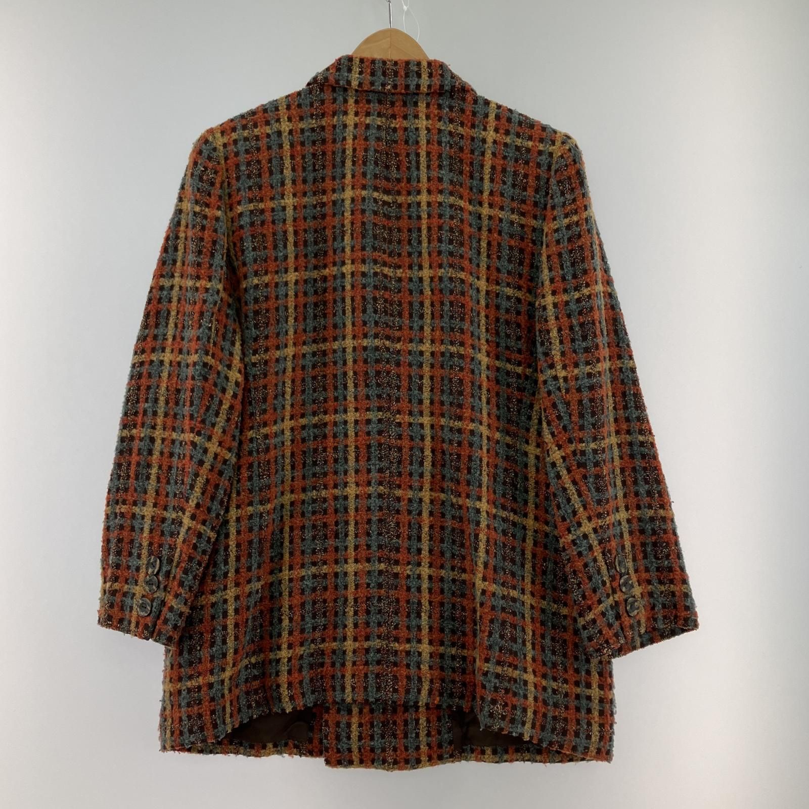 Leilianレリアン 西ドイツ製生地 シルク混 チェックジャケット13+ Leilian レリアン 肩パット付き チェックジャケット size13＋/オレンジ