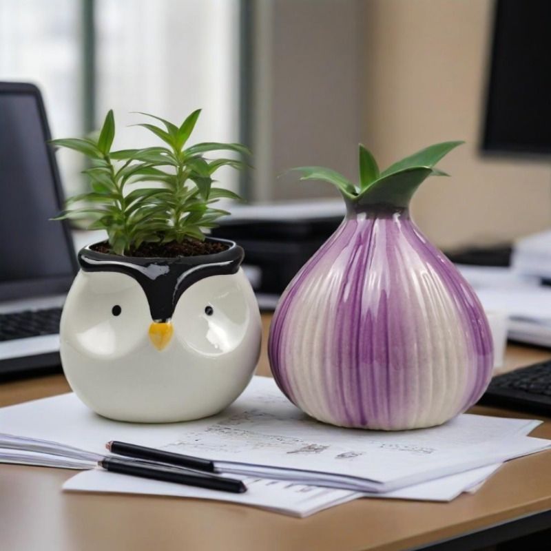 花瓶 花びん セラミック おしゃれ フクロウ ふくろう 玉ねぎ 2個セット インテリア雑貨 花器 生け花 装飾 玄関 リビング ダイニング ギフト