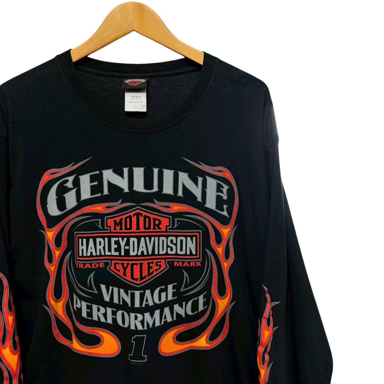 00s ビンテージ ハーレーダビッドソン 両面プリント ロングスリーブ Tシャツ L ブラック 00年代 HARLEY DAVIDSON 袖プリ ロンT