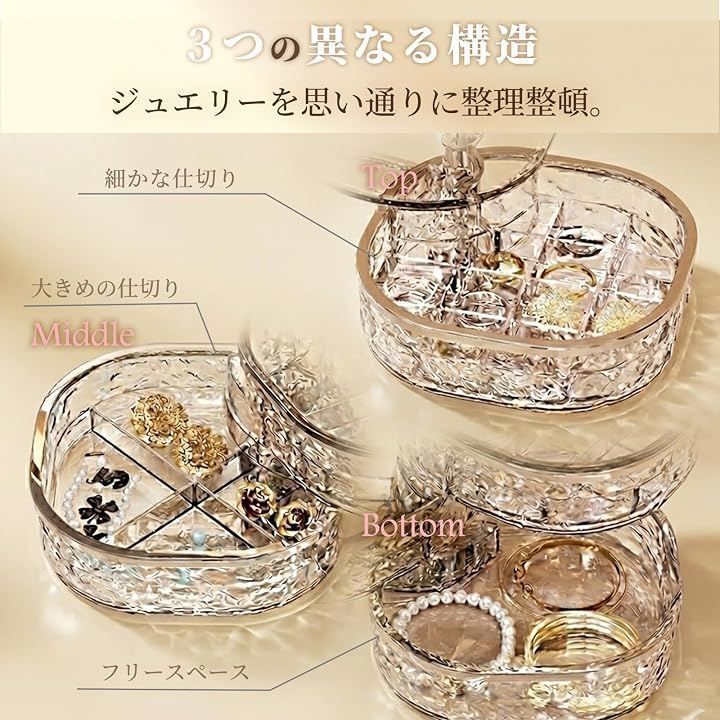 ピアスケース 小型 アクセサリーケース ジュエリー収納 アクセサリーボックス 透明 3段