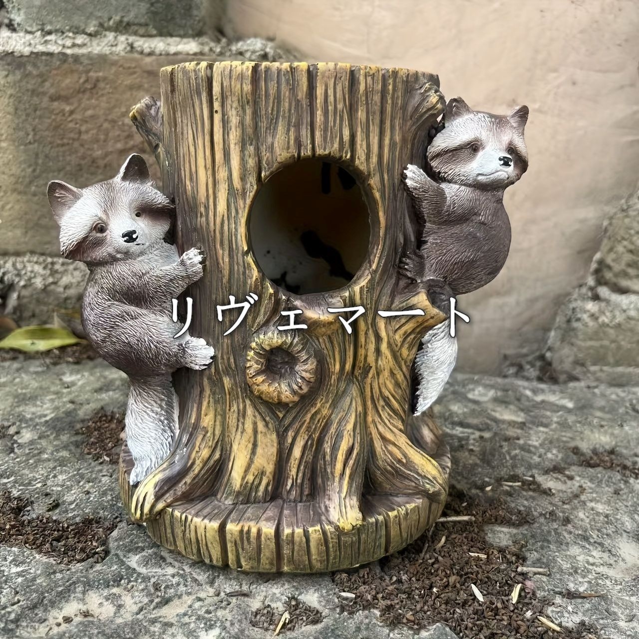 巣箱 鳥の巣 鳥の巣箱 バードハウス バードルーム 鳥用品 鳥かご 切り株とアライグマ 庭園 自然 装飾 休憩所 ユニーク 個性的 インテリア 鉢植えにもA630
