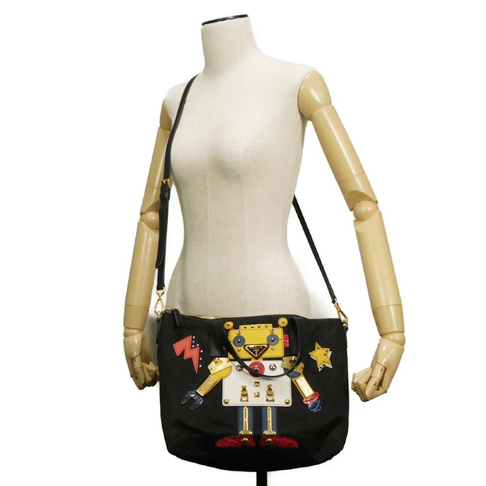 プラダ ロボットトートバッグ 1BG061 テスート ブラックトライアングルロゴ PRADA プラダ テスート ロボット アップリケ トート サフィアーノ