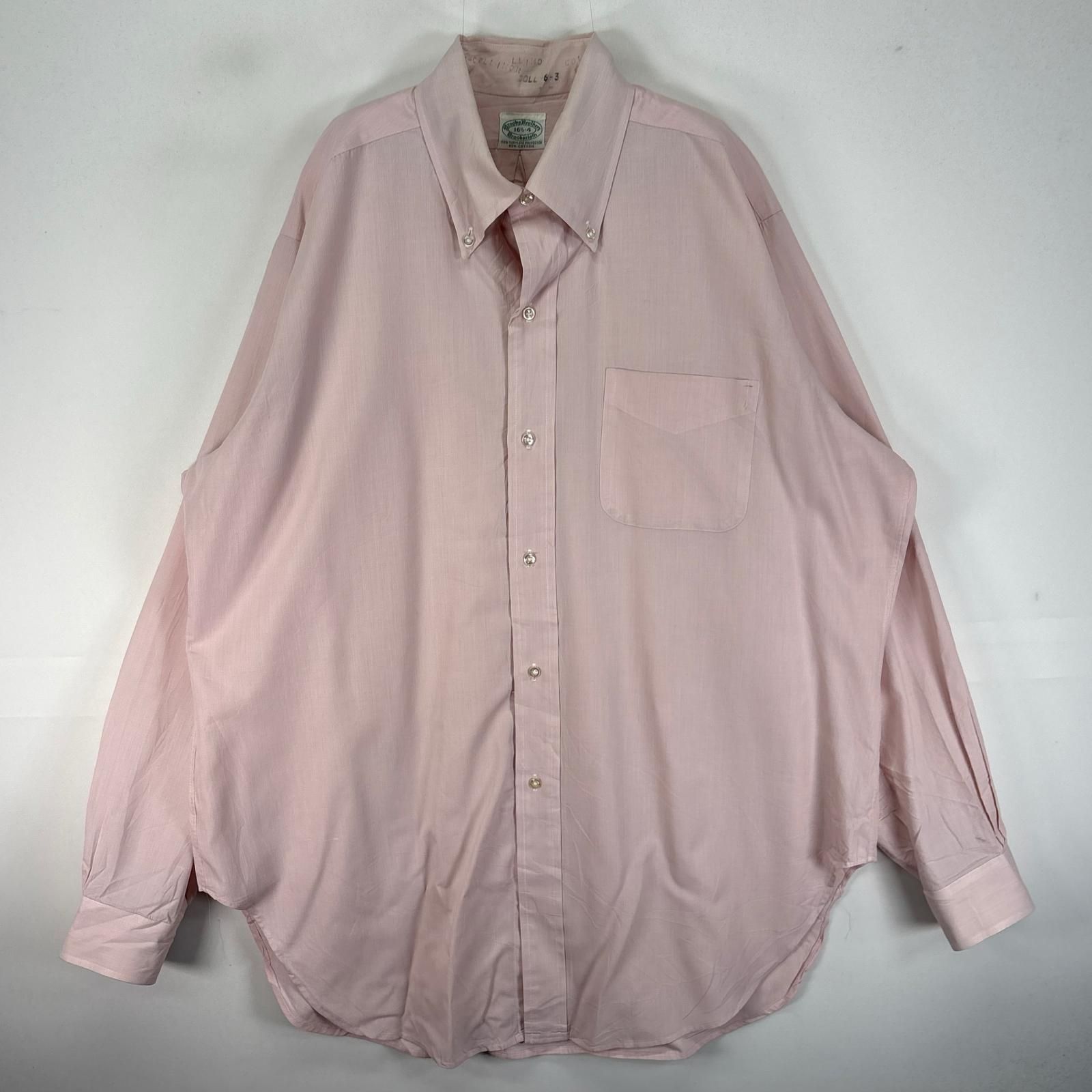 古着 50's/50年代 ヴィンテージ ブルックスブラザーズ Brooks Brothers 長袖シャツ ボタンダウン 6ボタン 胸ポケット L ピンク系 無地 メンズ