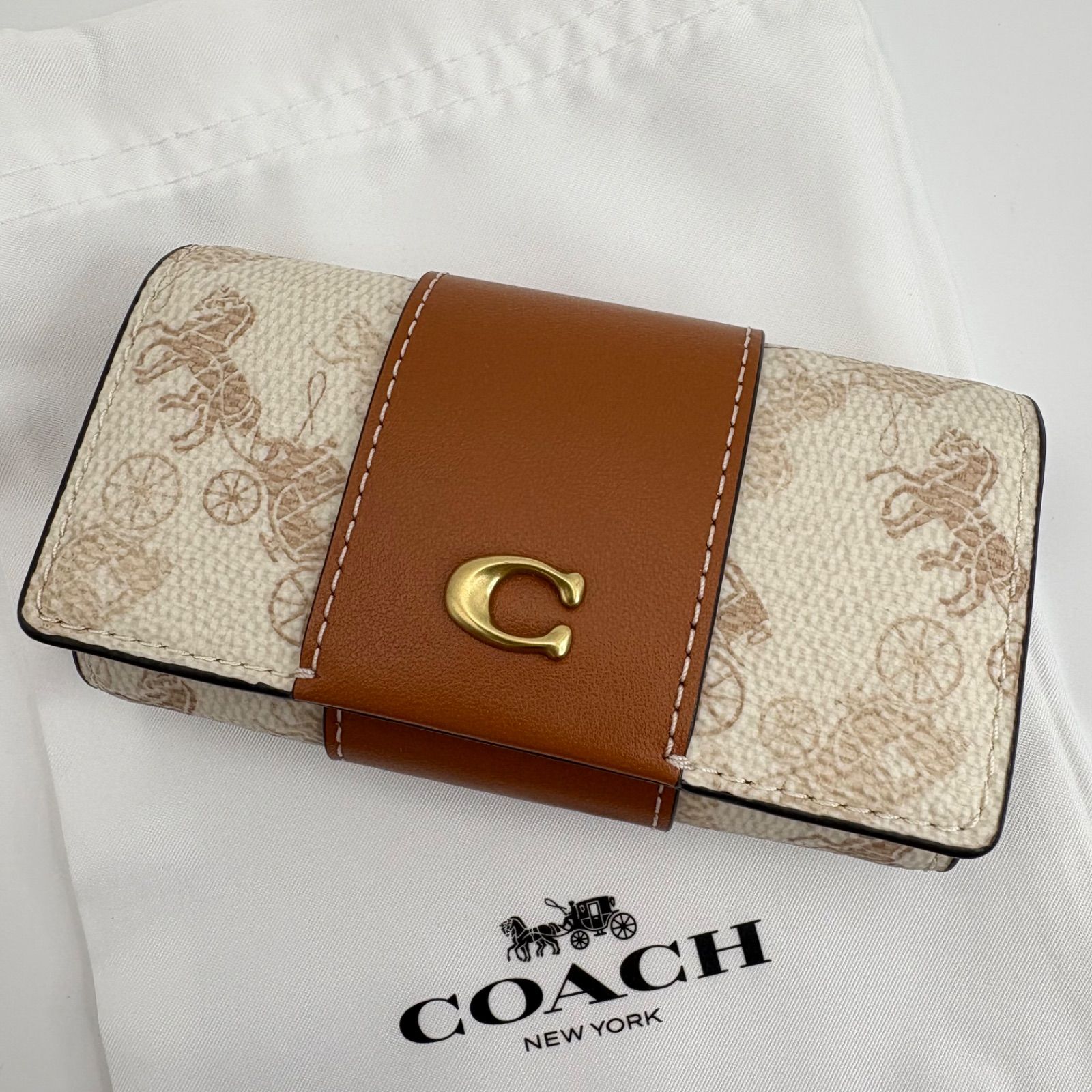 COACH コーチ キーケース 6連 ホースアンドキャリッジ 馬車 アイボリー 