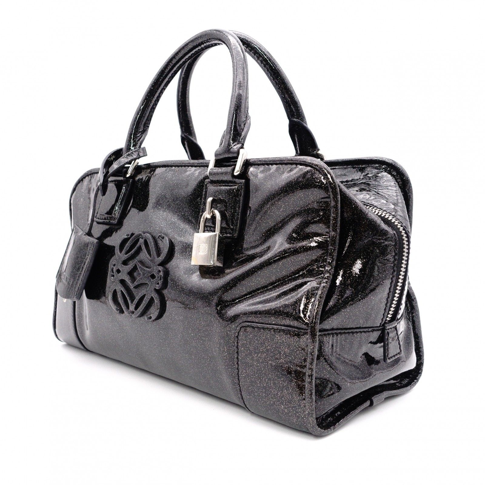 LOEWE ロエベ アマソナ 28 ハンドバッグ パテントレザー ブラック ラメ 
