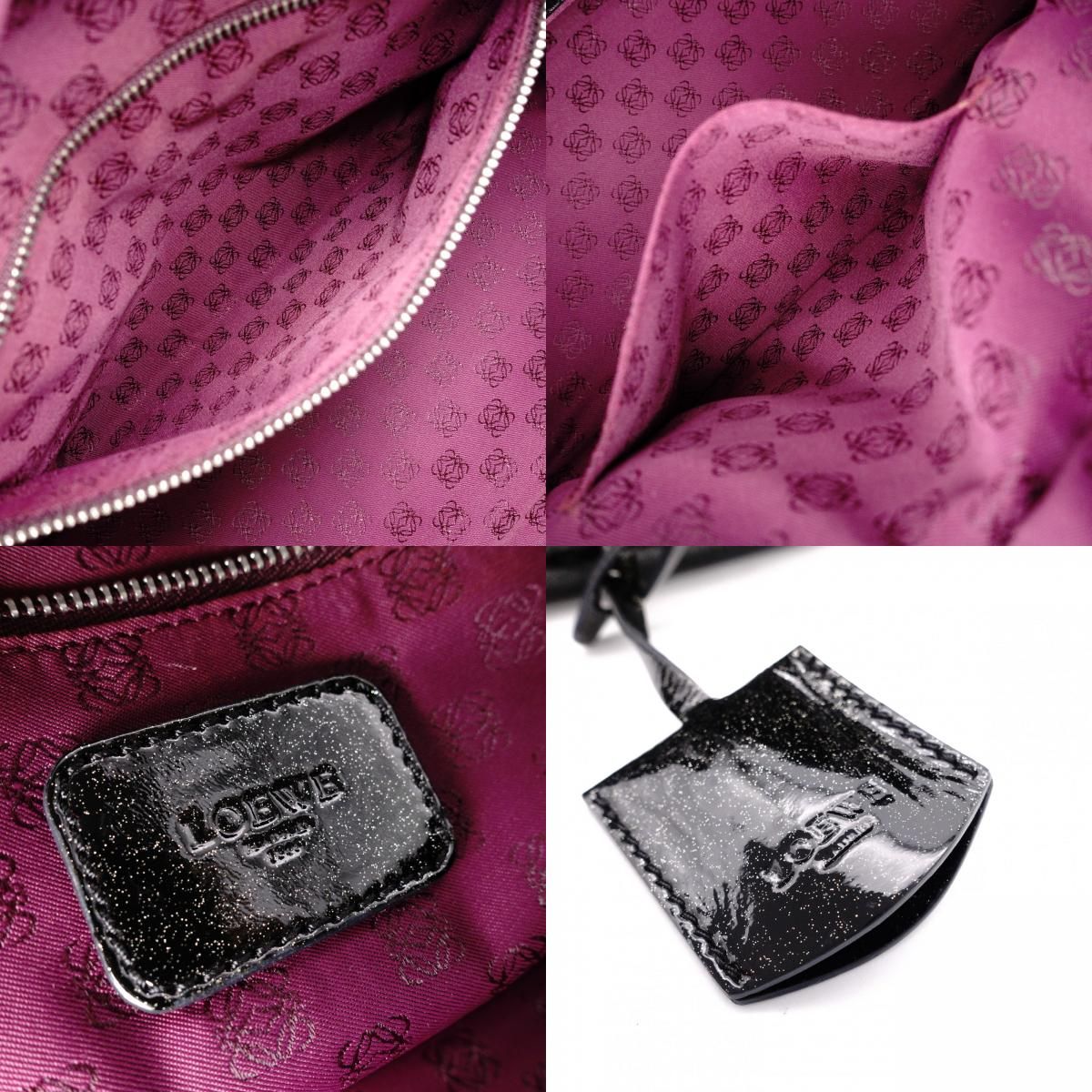 LOEWE ロエベ アマソナ 28 ハンドバッグ パテントレザー ブラック ラメ 