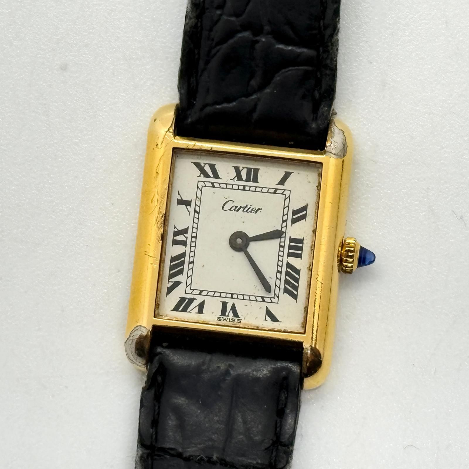 CARTIER カルティエ プレ タンク ホワイト 手巻き レディース ゴールド ヴィンテージ 腕時計 稼働品