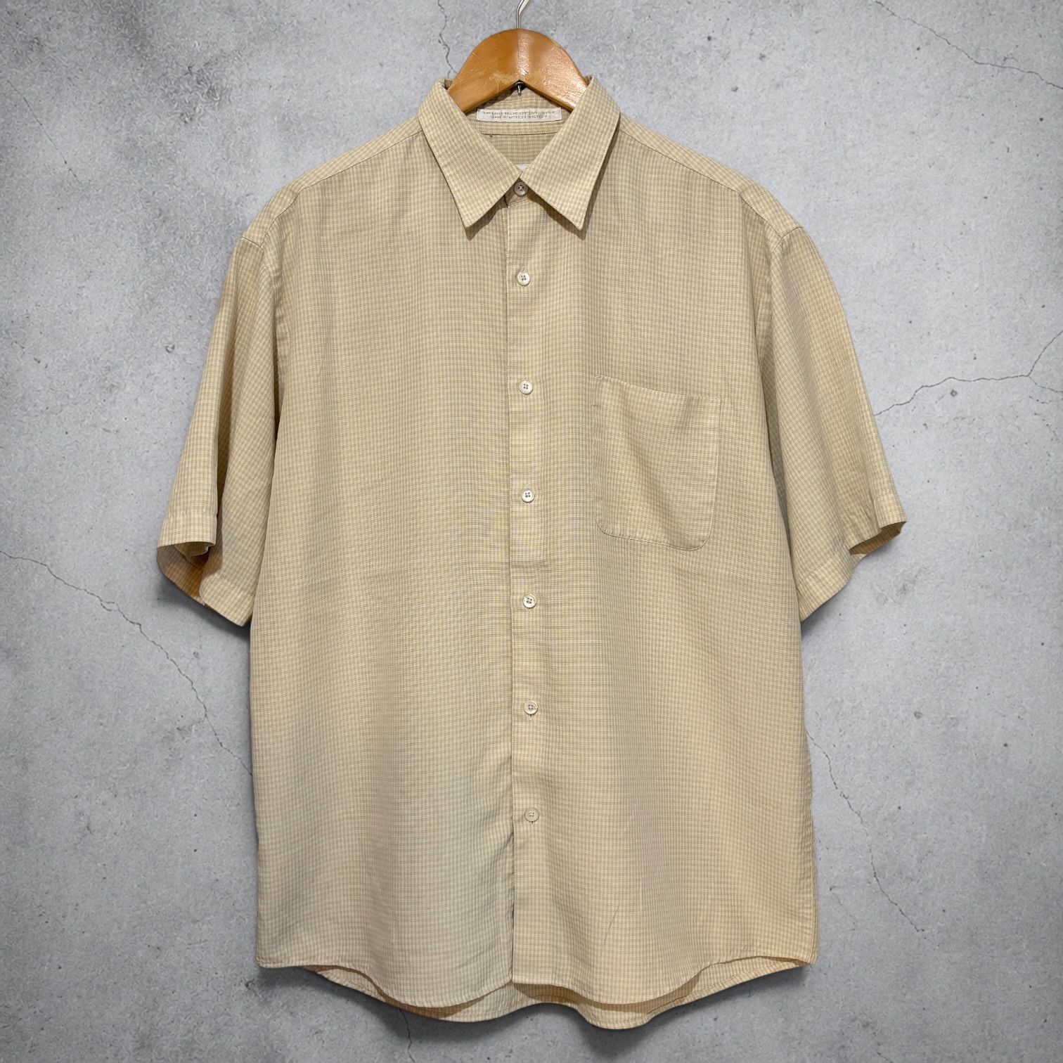 90s PERRY ELLIS Gingham Check S/S Shirt M Beige ペリーエリス ギンガムチェック 半袖シャツ ベージュ 古着