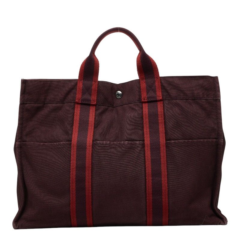 エルメス フールトゥMM トートバッグ ハンドバッグ ワインレッド キャンバス レディース HERMES【1-0272065】