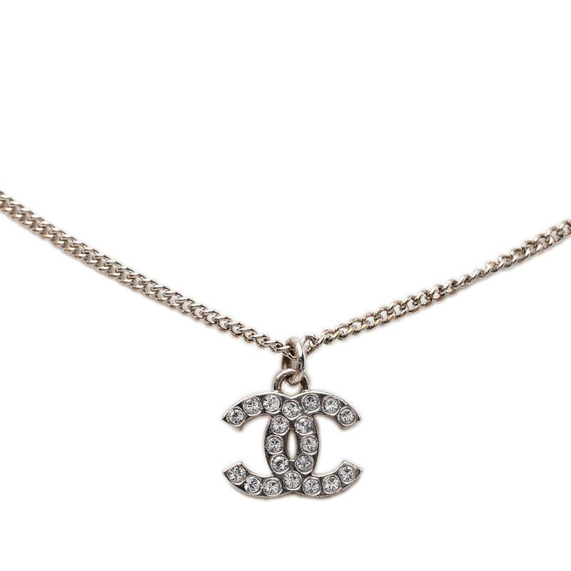 シャネル ココマーク ペンダント ネックレス シルバー ラインストーン メタル レディース CHANEL【1-0276184】