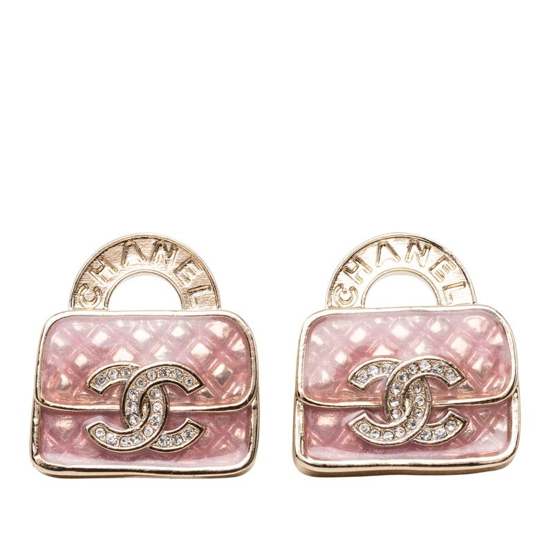 シャネル ココマーク バッグ モチーフ ピアス ゴールド ピンク メッキ ラインストーン レディース CHANEL【1-0276209】