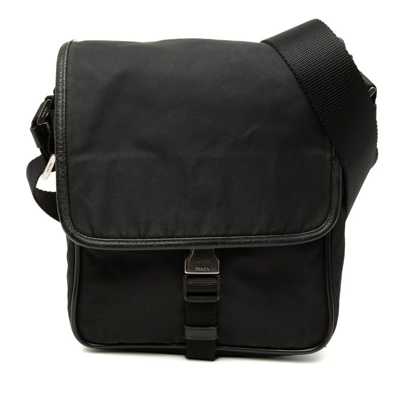 プラダ 三角ロゴプレート ショルダーバッグ ブラック ナイロン レザー レディース PRADA【1-0276284】