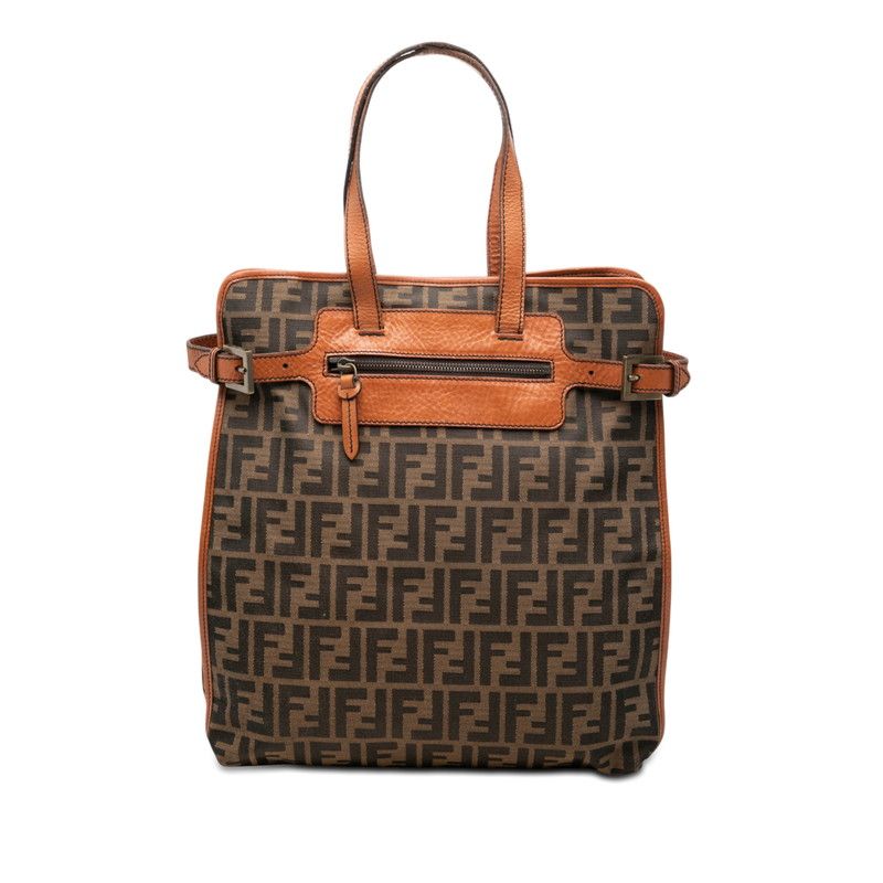 フェンディ ズッカ トートバッグ ハンドバッグ 8BN168 ブラウン キャンバス レザー レディース FENDI【1-0276628】