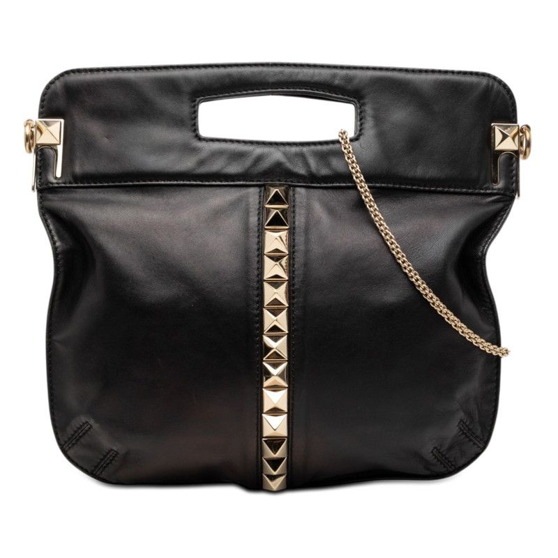 ヴァレンティノ ロックスタッズ チェーンショルダーバッグ ハンドバッグ 2WAY ブラック ゴールド レザー レディース VALENTINO【1-0276720】