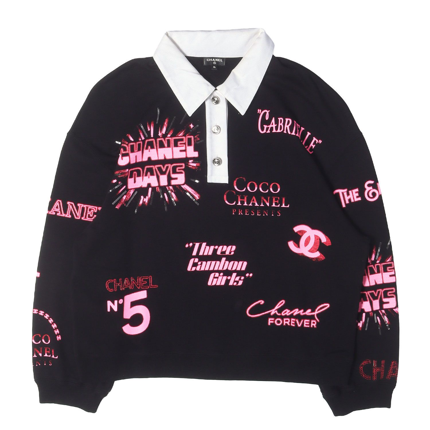 CHANEL シャネル ポロシャツ ブラック 黒 サイズ:XL 21SS GABRIELLE COCO No5 マルチロゴ スウェット ポロシャツ P70689V62077 イタリア製 トップス 長袖【レディース】【中古】