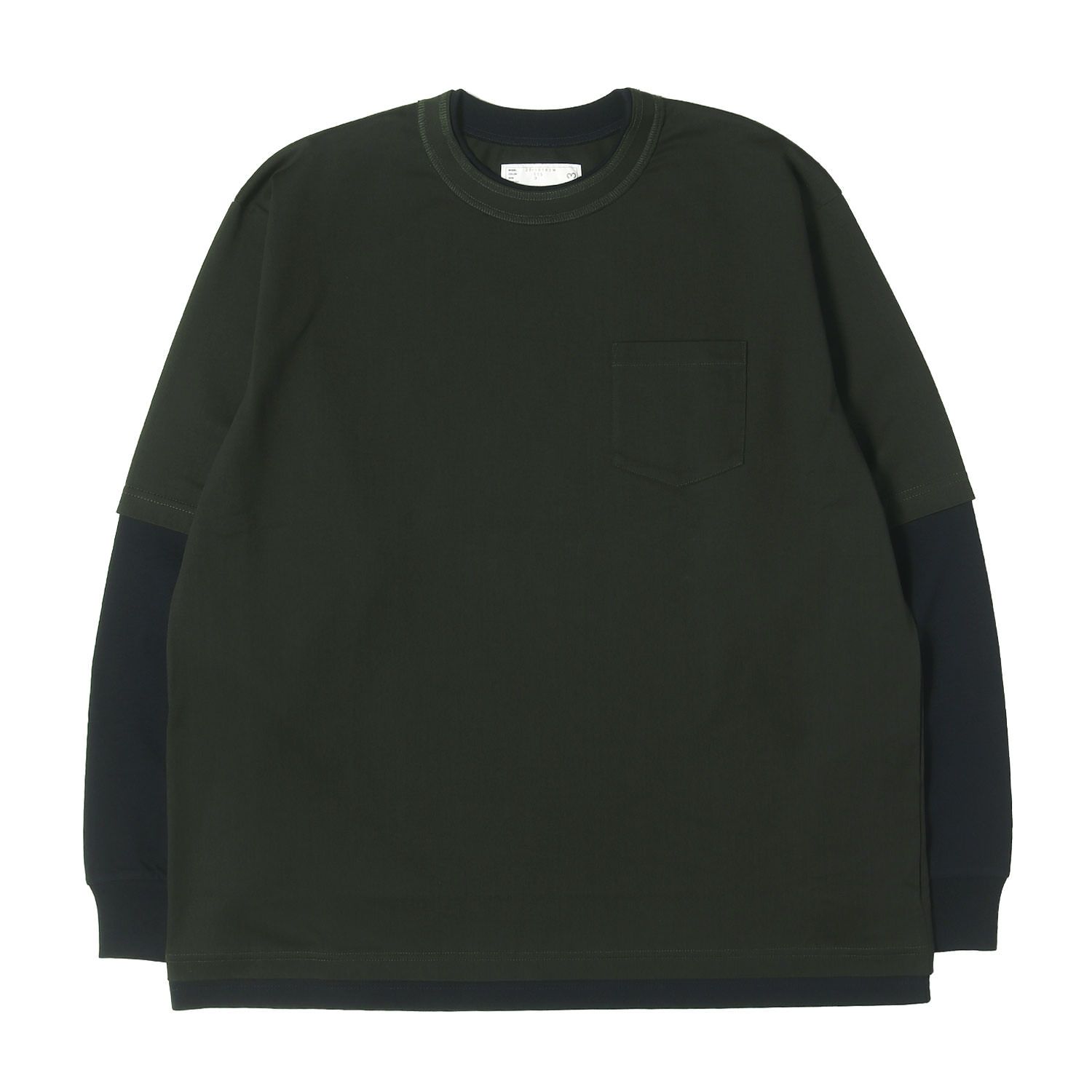 25AW Sacai バイカラーロングスリーブTシャツ サイズ3 美品】Sacai サカイ Tシャツ グリーン ネイビー サイズ:3 25SS