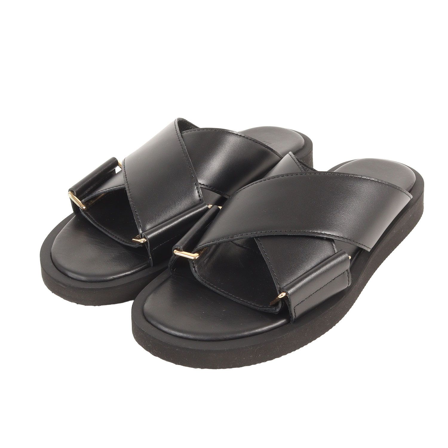 【美品】PADRONE パドローネ サンダル サイズ:40(26cm相当) 26SS NANO UNIVERSE 別注 CROSS STRAP SANDAL (6706135029) / THE STANDARD LINE ブラック コラボ【中古】