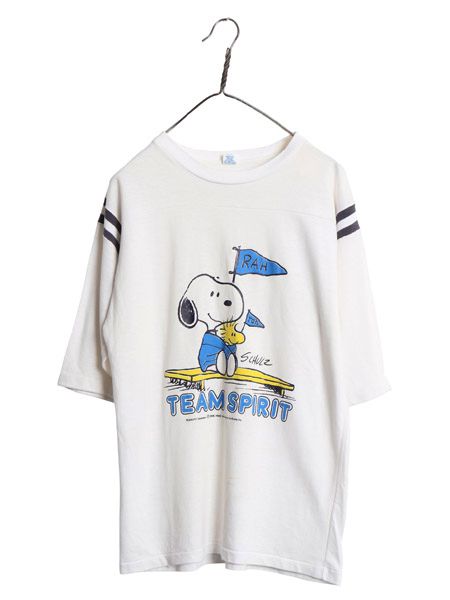 70s USA製 スヌーピー プリント フットボール Tシャツ メンズ レディース L ヴィンテージ キャラクター ピーナッツ 7分丈 シングルステッチ