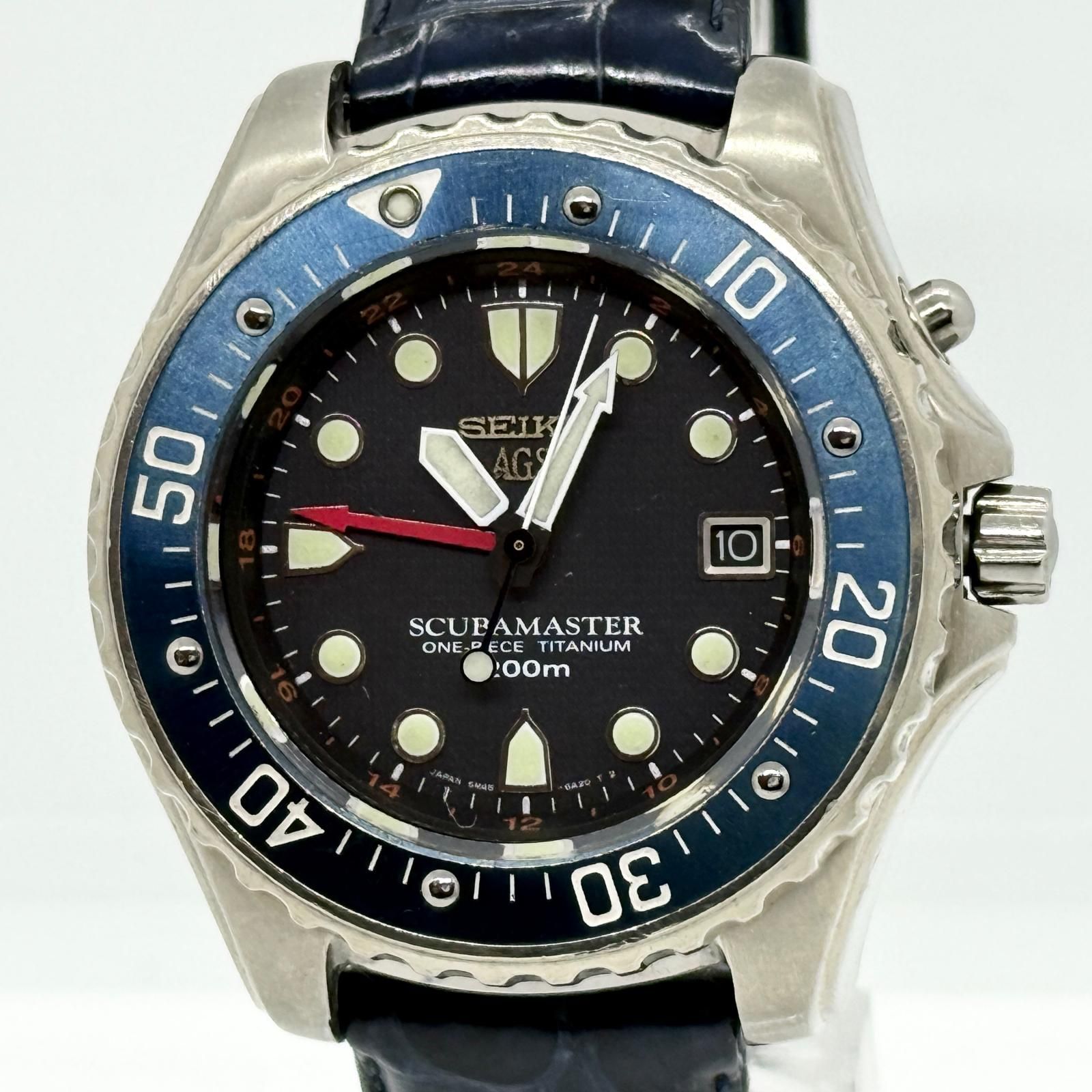 SEIKO セイコー スキューバマスターAGS オートクォーツ 5M45-6A30 ブラック メンズ TI 革 腕時計 訳あり
