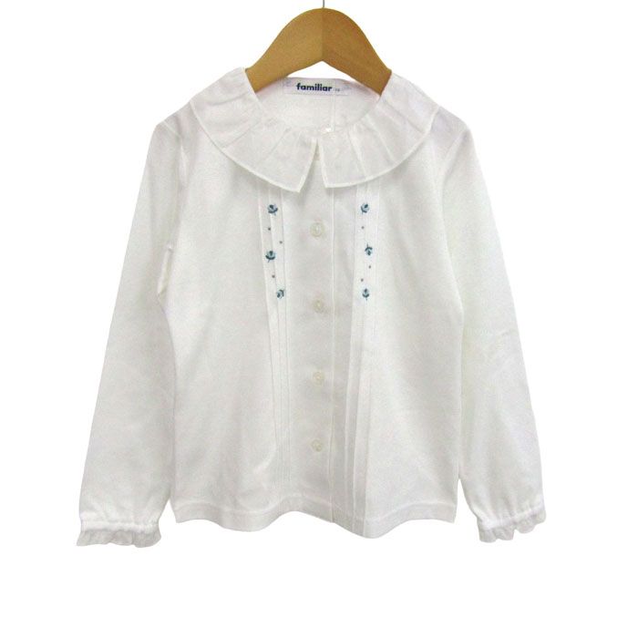 ファミリア ブラウス シャツ トップス フリル 日本製 未使用品 キッズ 女の子用 110サイズ ホワイト Familiar