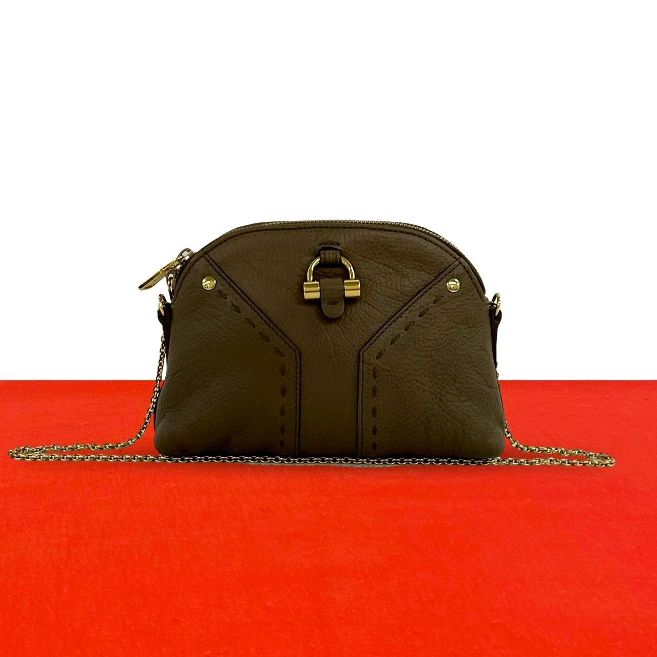 極 美品 YVES SAINT LAURENT イヴ・サンローラン ミューズ レザー 本革 