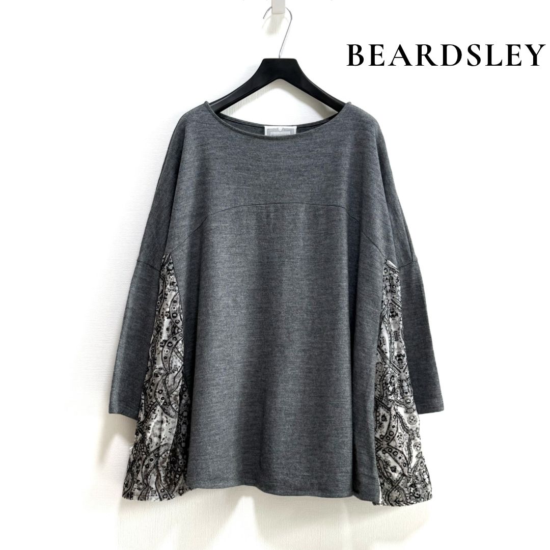 BEARDSLEY グレーチュニックニット BEARDSLEY ビアズリー ウール サイドペイズリー切替 Aライン プル