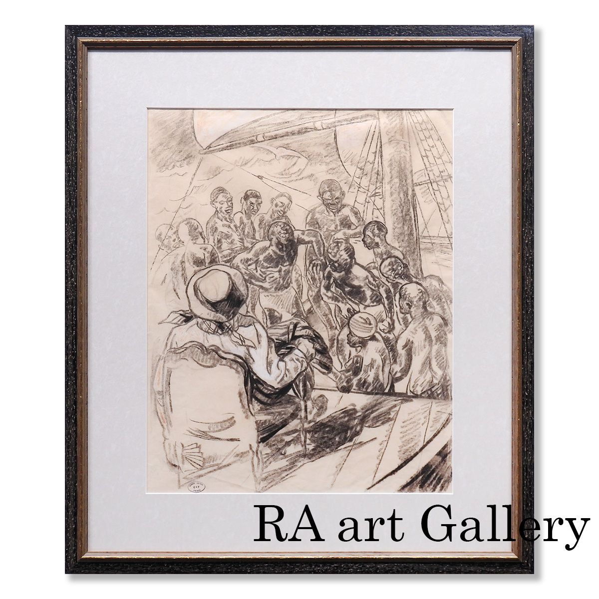 クレマン・セルヴォー 船に乗った群衆 紙にパステル 人物画 フランス 1900年前半 美術品 解説有 アート 原画 絵画 真作保証 値下げ交渉可能