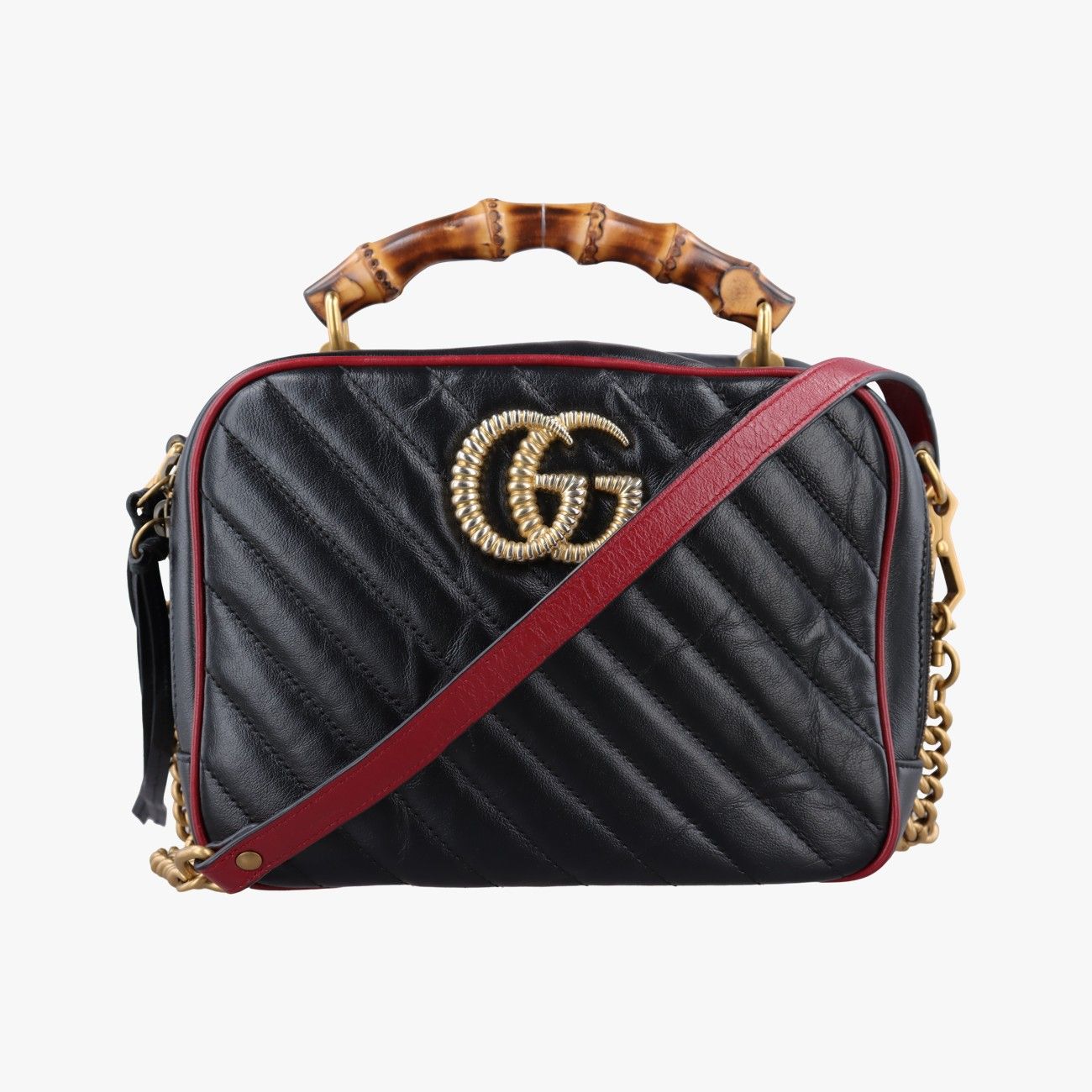 グッチGucciGGマーモント バンブー トップ ハンドル ブラック×レッド レザー 602270 H031709587