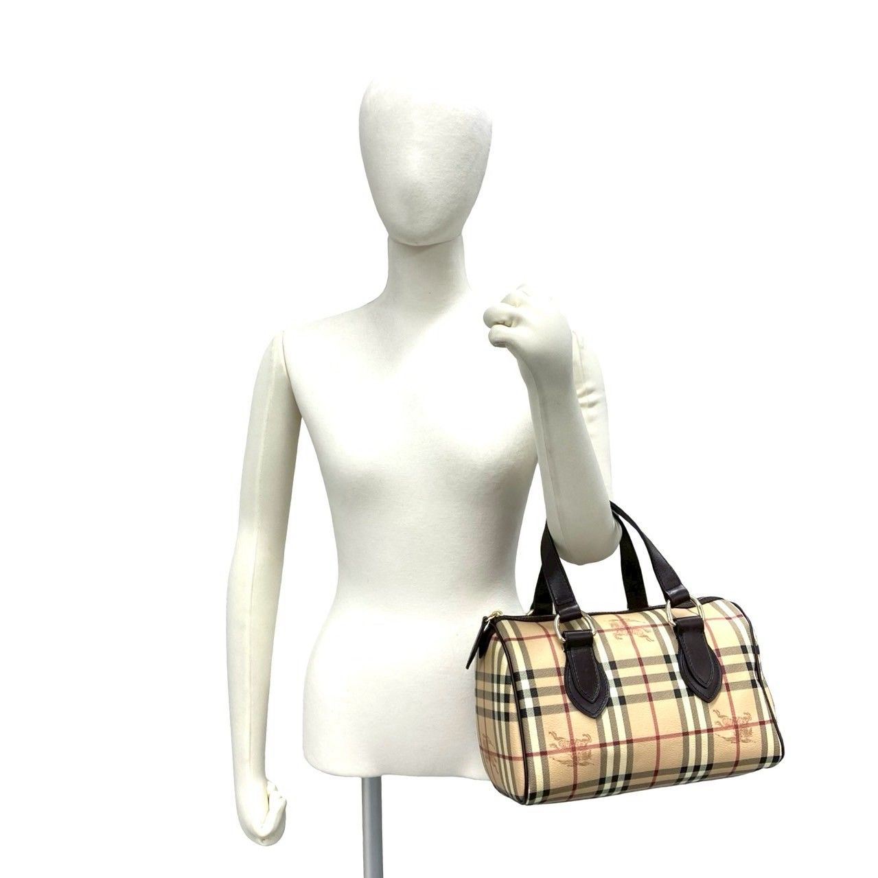 【極美品】バーバリー ハンドバッグ ノバチェック シャドーホース ボストン 極 美品 BURBERRY バーバリー ノバチェック シャドーホース PVC レザー