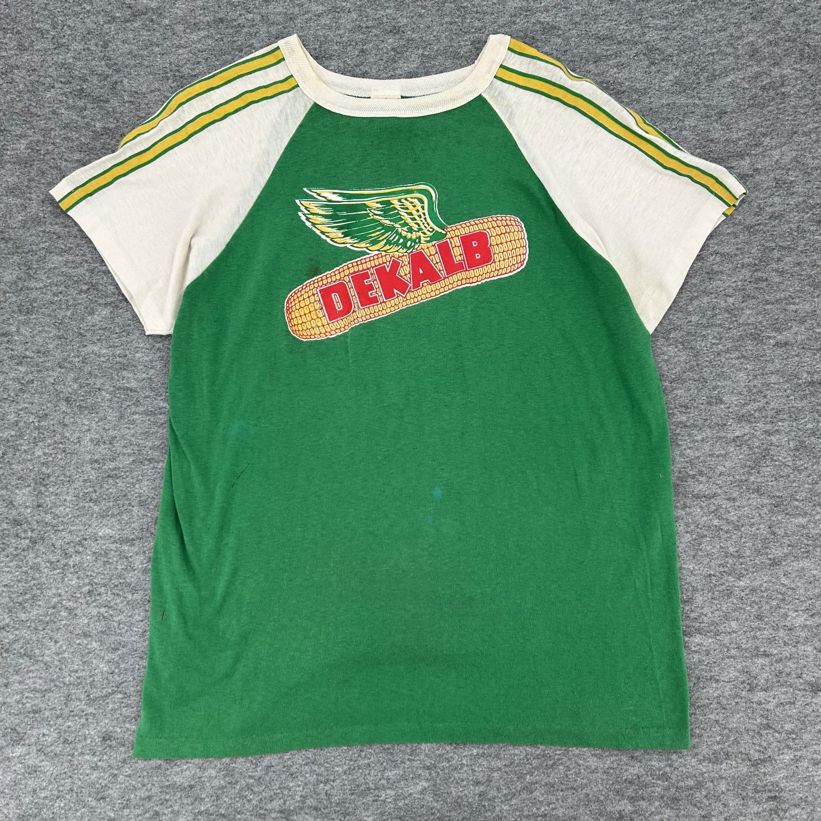 70s USA製 DEKALB コーン プリント Moorewear DEKALB ラグラン Tシャツ グリーン ヴィンテージ