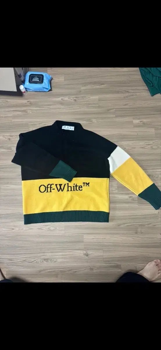オフホワイト カラーブロック ニット XL