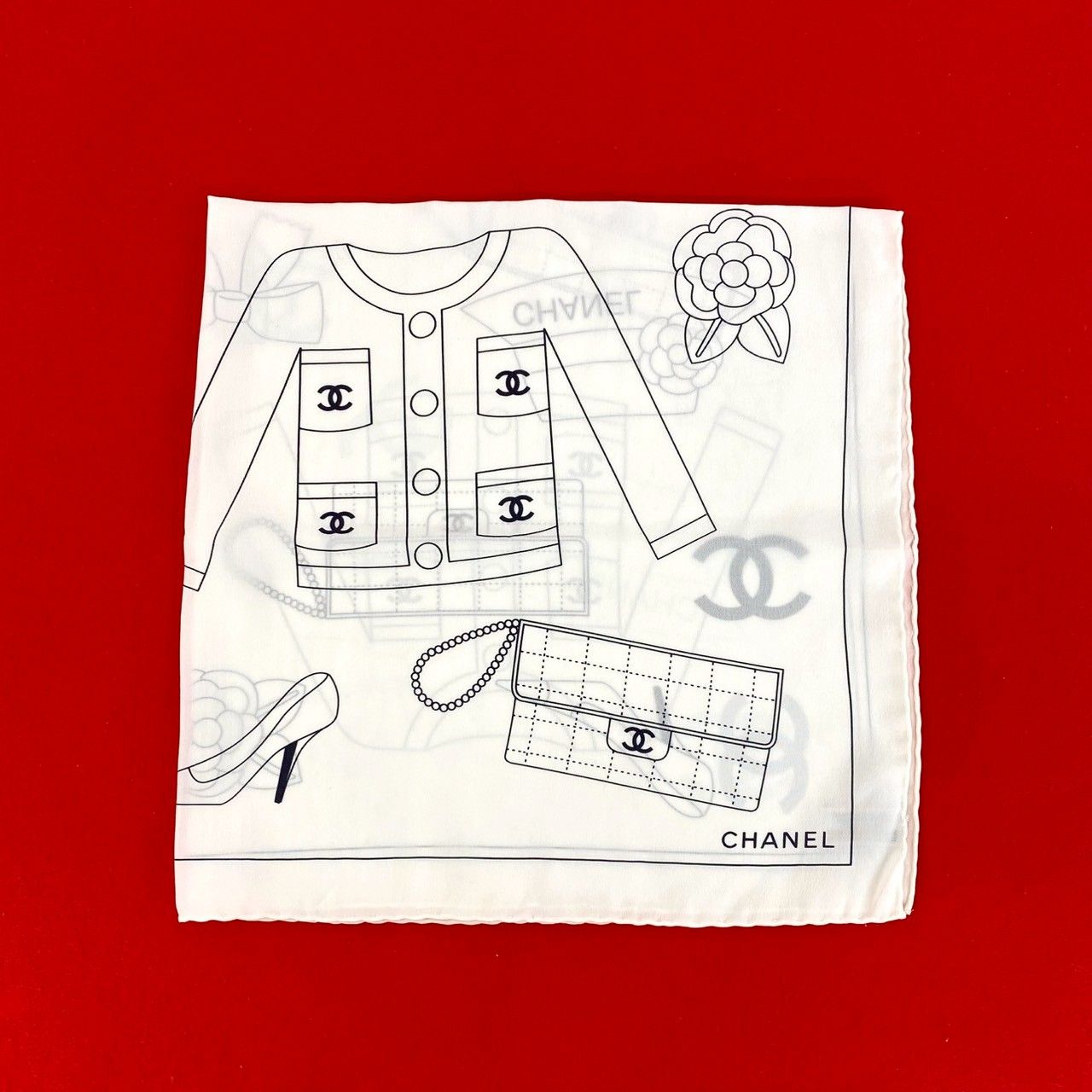 極 美品 箱付き CHANEL シャネル ロゴ シルク スカーフ アイコン