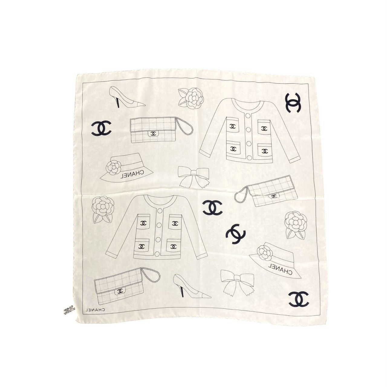 極 美品 箱付き CHANEL シャネル ロゴ シルク スカーフ アイコン