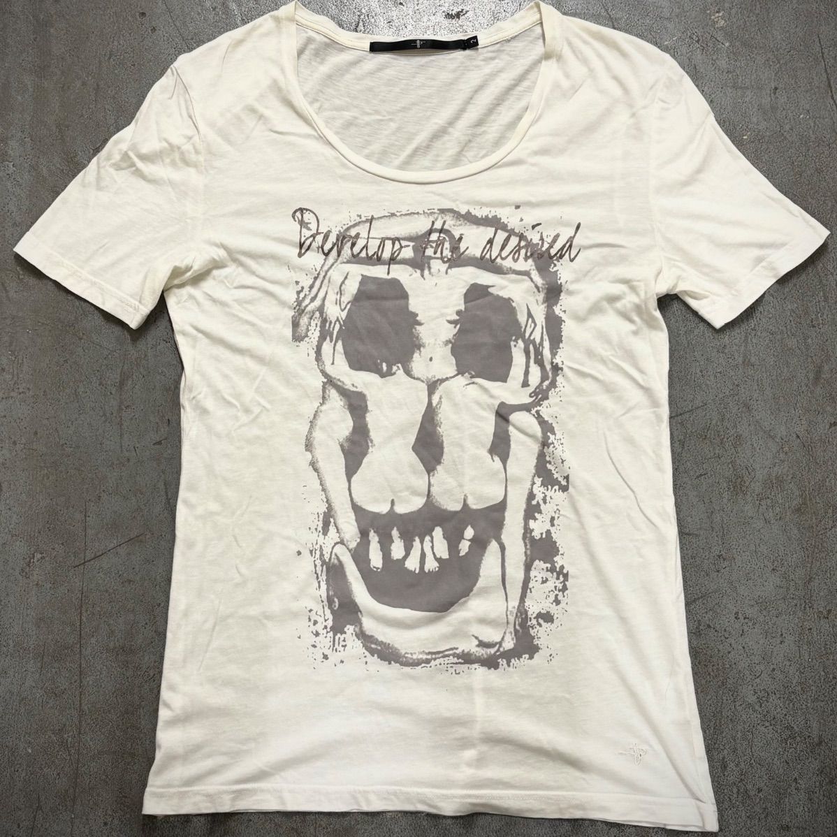 希少 Archive 00s NO.ID ノーアイディー スカルプリントTシャツ Uネック ホワイト 白 Y2K