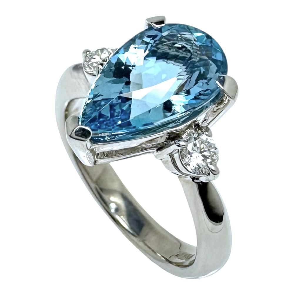 11号 アクアマリン(サンタマリアカラー) 2.47ct ダイヤモンド 計0.23ct リング・指輪 Pt900プラチナ 8.0g レディース 【中古】【真子質店】【NN】