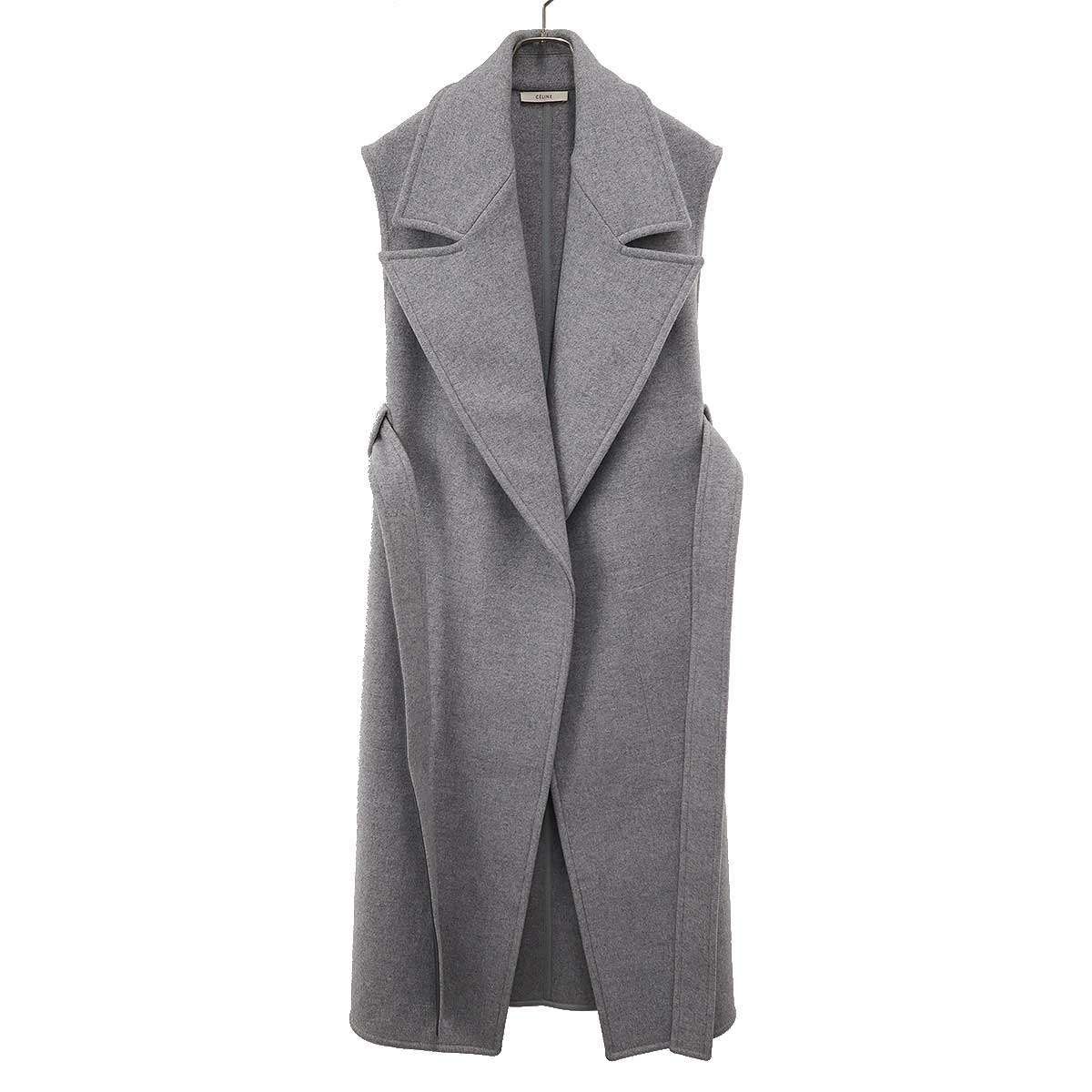 CELINE by Phoebe Philo セリーヌ フィービーファイロ ノースリーブサイドオープンウールコート 28R687153 グレー 36