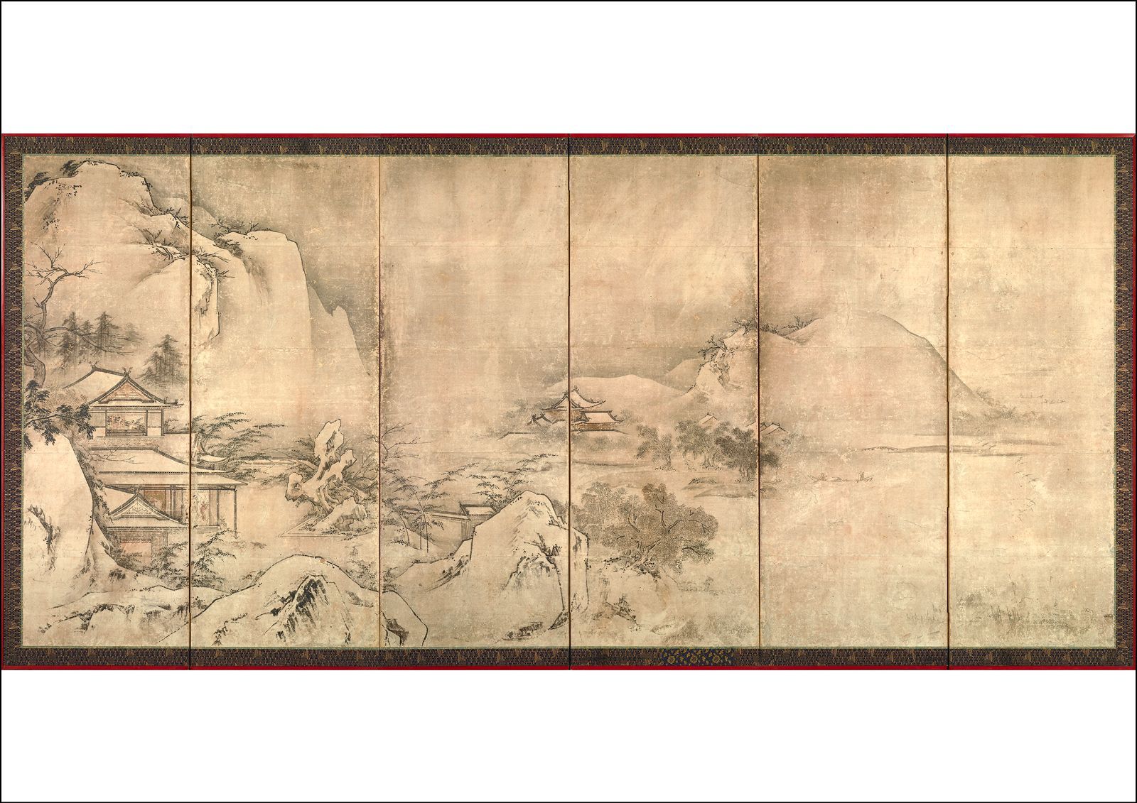 重要文化財 周文筆 四季山水図屏風 左隻 A3(297㎜×420㎜）アート