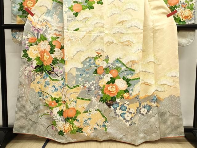 平和屋着物□豪華振袖 駒刺繍 草花文 牡丹 金銀彩 正絹 逸品