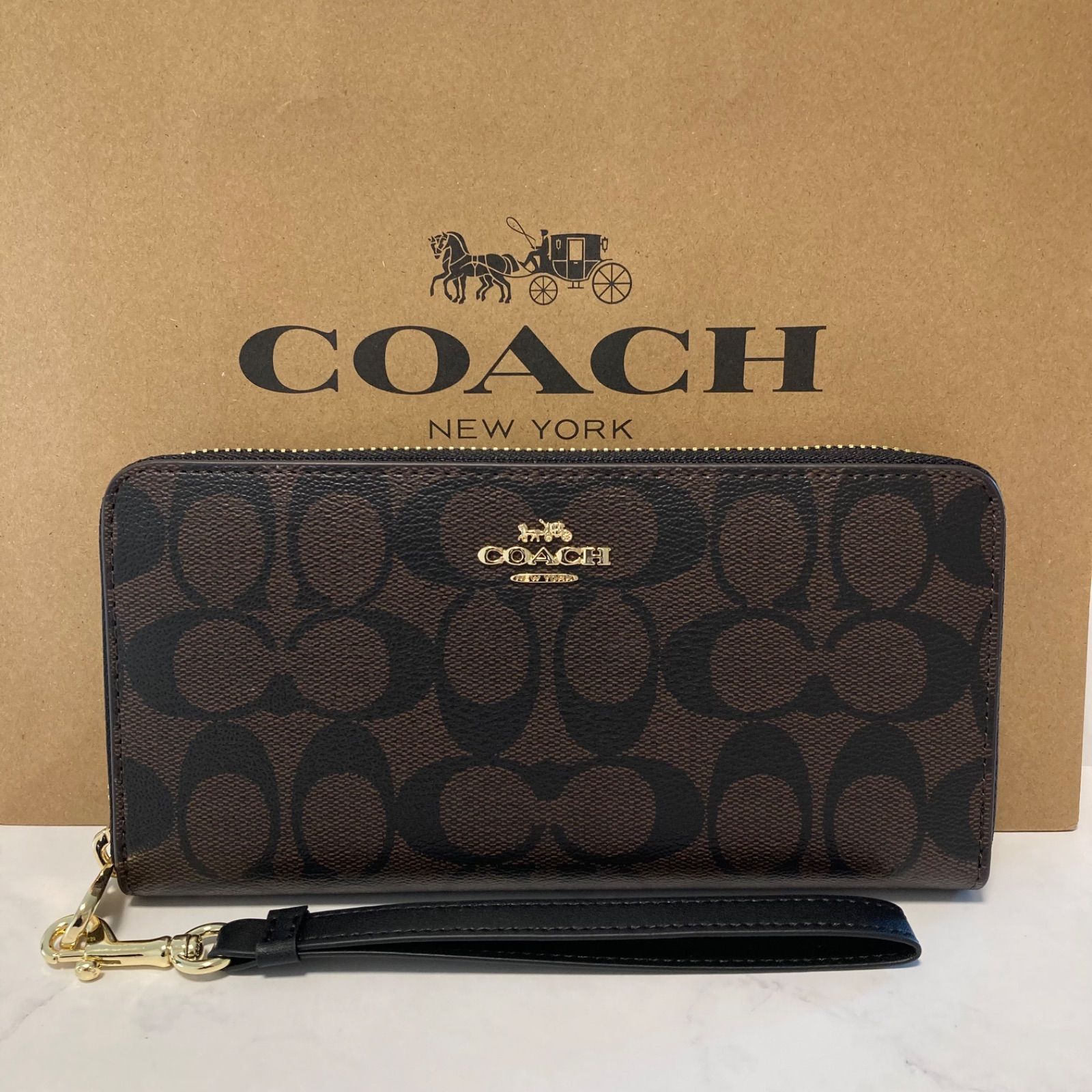 新品 COACH長財布 コーチ レディース メンズ シグネチャー ブラウン