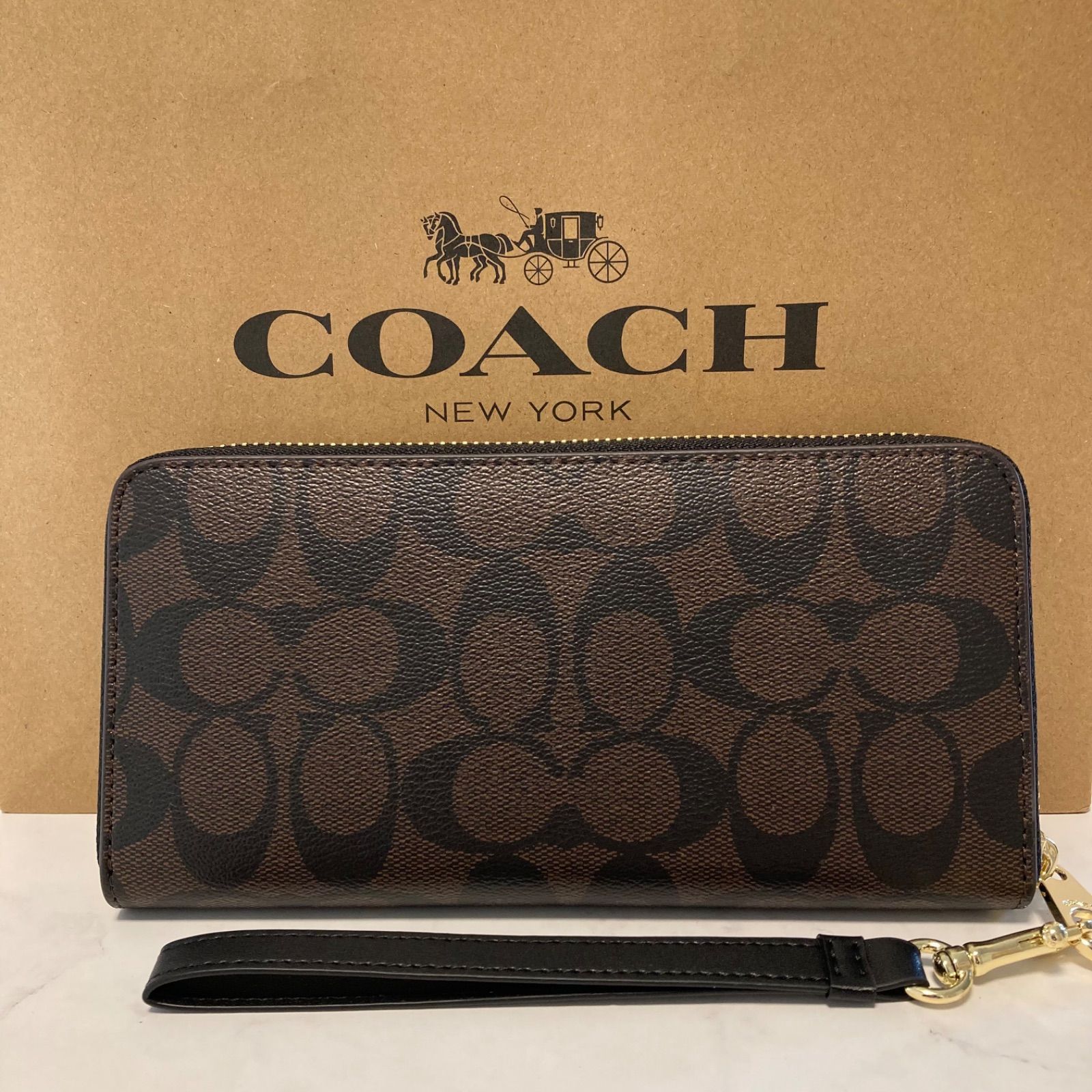 新品 COACH長財布 コーチ レディース メンズ シグネチャー ブラウン